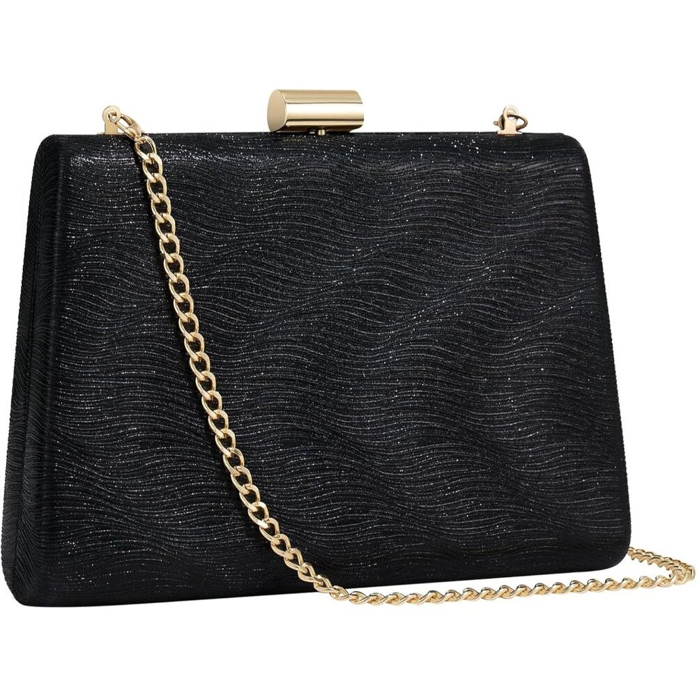 ⚡ Women's Detachable Chain Sparkly Evening Formal Parties Black Clutch Bag